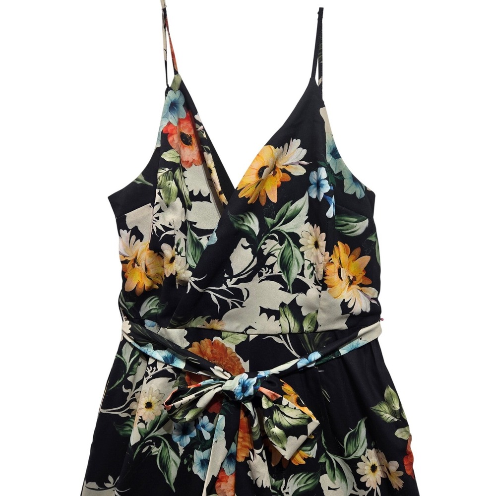 Yumi Kim Floral Jumpsuit Small Black Wide Leg Spaghetti Strap #1317 - Picture 3 of 9